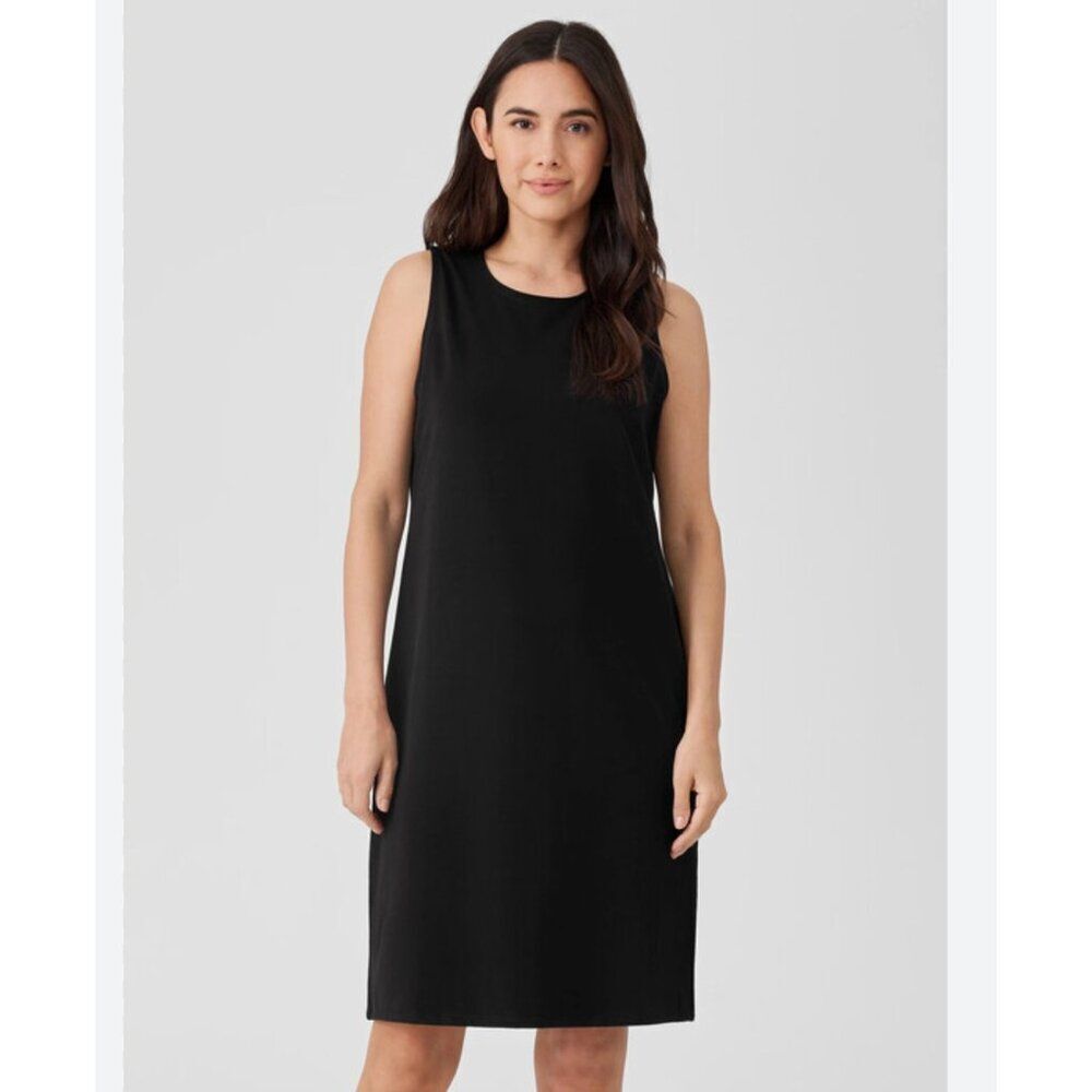 Eileen Fisher Womens Tank Dress Medium Pima Stretch Jersey Black Sleeveless NWT